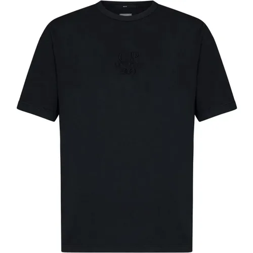 Schwarze T-Shirts und Polos mit Ton-in-Ton-Logo , Herren, Größe: S - C.P. Company - Modalova