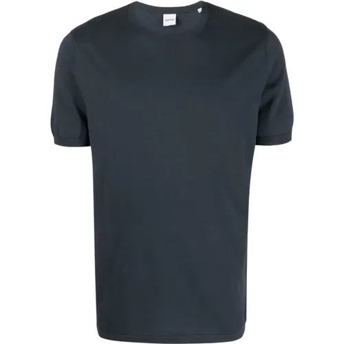 Navy Cotton T-shirt with Ribbed Edges , male, Sizes: M, XL, L, 2XL - Aspesi - Modalova
