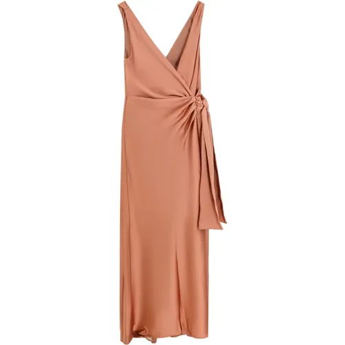 Braunes V-Ausschnitt-Kleid mit Frontschlitz , Damen, Größe: XS - pinko - Modalova