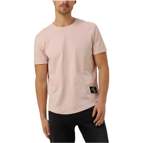 Herren Polo T-Shirt mit Badge und umgeschlagenen Ärmeln , Herren, Größe: M - Calvin Klein - Modalova
