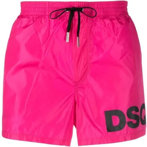 Fuchsia Logo-Print Swim Shorts , male, Sizes: XL, L, M - Dsquared2 - Modalova