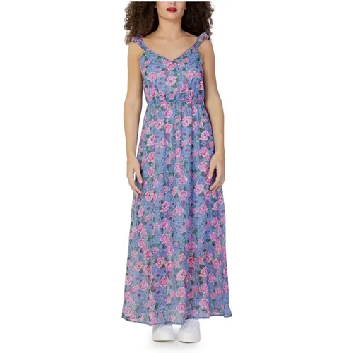 Blaues Blumen V-Ausschnitt Kleid , Damen, Größe: S - Vero Moda - Modalova