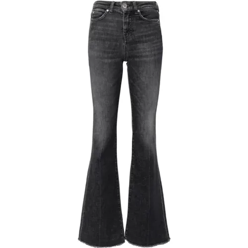 Grey Flared Jeans with Beaded Details , female, Sizes: W25 - pinko - Modalova