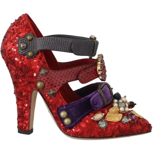 Rote Metall Stud und Perlen Mary Janes - Dolce & Gabbana - Modalova