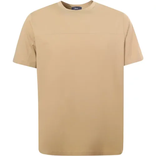 Sandfarbenes T-Shirt mit Rundhalsausschnitt und Logo - Herno - Modalova