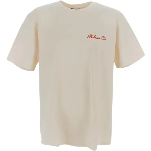 Cremefarbenes T-Shirt mit kurzen Ärmeln - Balmain - Modalova