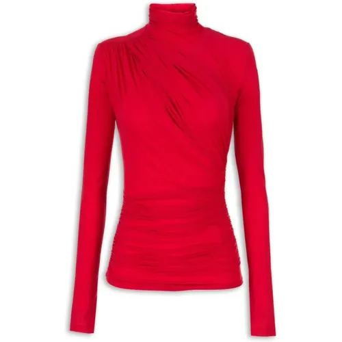 Rotes Jersey-Top mit Stehkragen , Damen, Größe: M - Aniye By - Modalova