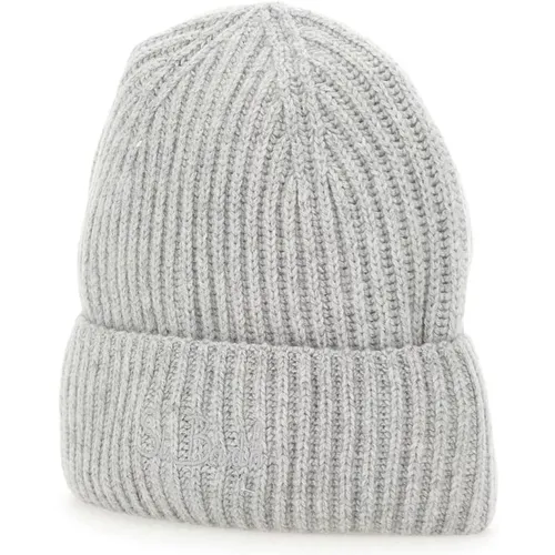 Beanies, female, , Size: ONE SIZE Grey Wool Cashmere Ribbed Cap - MC2 Saint Barth - Modalova