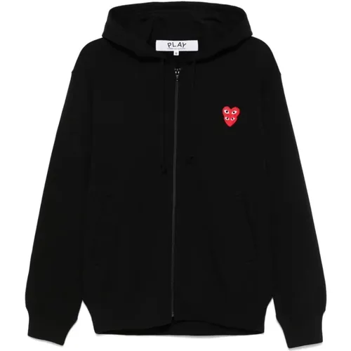 Zip-throughs, male, , Size: L Double-Heart Patch Hoodie Sweatshirt - Comme des Garçons Play - Modalova