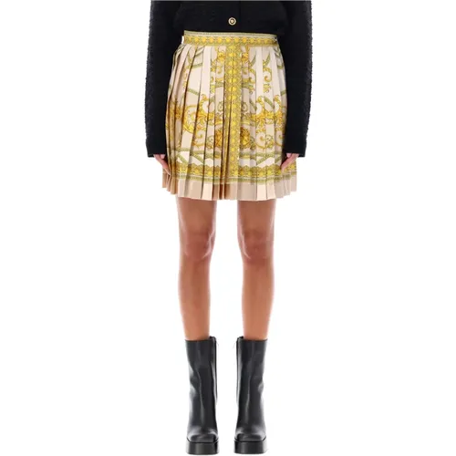 Silk Mini Skirt Beige Aw24 , female, Sizes: XS - Versace - Modalova