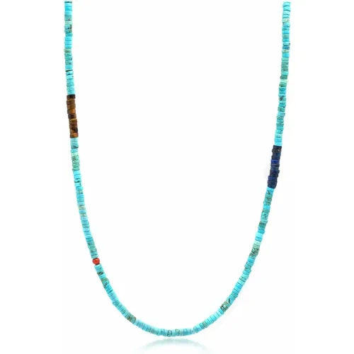 Turquoise Heishi Necklace with Tiger Eye and Blue Lapis , male, Sizes: XL - Nialaya - Modalova