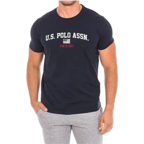 T-Shirt mit kurzem Ärmel und geripptem Ausschnitt , Herren, Größe: XL - U.S. Polo Assn. - Modalova