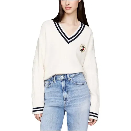 Nautischer Zopfstrick Pullover Mit Wappen , Damen, Größe: XS - Tommy Hilfiger - Modalova