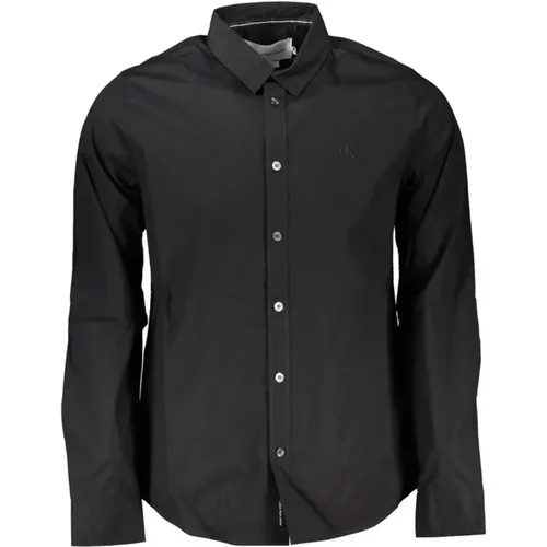 Long-Sleeved Slim-Fit Embroidered Shirt with Italian Collar , male, Sizes: M, L - Calvin Klein - Modalova