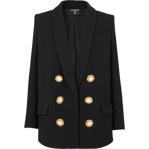 Blazers, female, , Size: XS Crepe jacket with a shawl collar - Balmain - Modalova