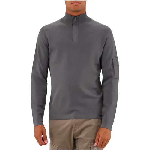 Grauer Strick-Halb-Zip Crewneck Pullover - Genti - Modalova