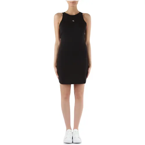 Rundhalsausschnitt ärmelloses Logo-Print-Kleid , Damen, Größe: S - Calvin Klein Jeans - Modalova