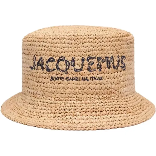 Natural Raffia Embroidered Logo Hat , female, Sizes: 56 CM - Jacquemus - Modalova