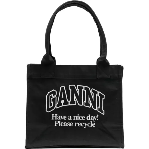 Tote Bags, female, , Size: ONE SIZE Embroidered Logo Double Handle Cotton Bag - Ganni - Modalova