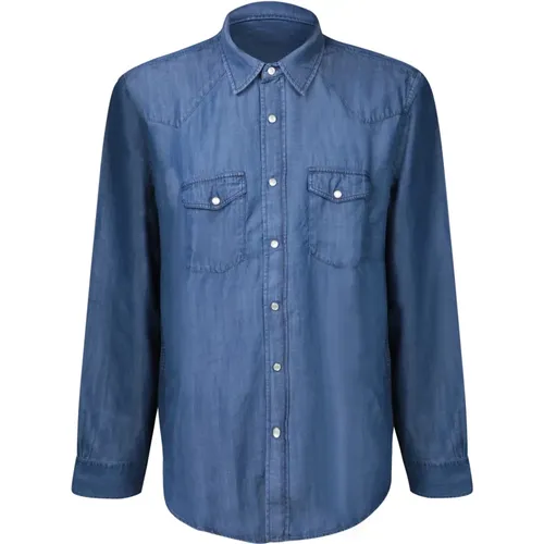 Blaues Baumwollhemd mit Umlegekragen - Officine Générale - Modalova