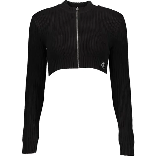 Schwarzer Baumwollpullover mit Logo , Damen, Größe: L - Calvin Klein - Modalova