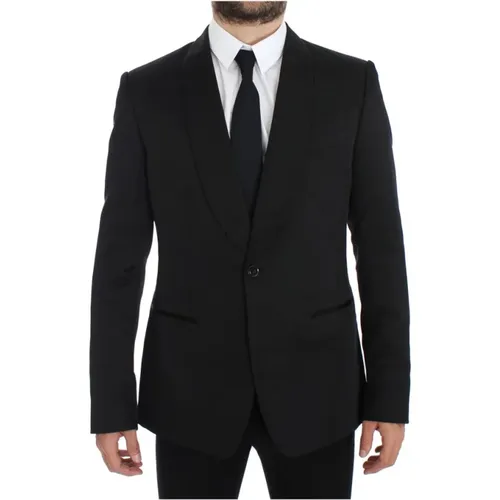 Eleganter Schwarzer Slim One Button Blazer aus Seide - Dolce & Gabbana - Modalova