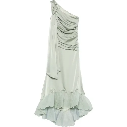 Maxi Dresses, female, , Size: S Sage One-Shoulder Dress with Ruffled Lace Hem - Malina - Modalova