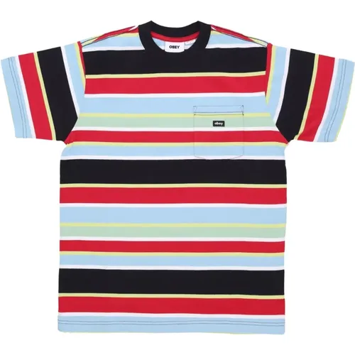 T-Shirts, male, , Size: S Striped Pocket Tee Black Multi - Obey - Modalova
