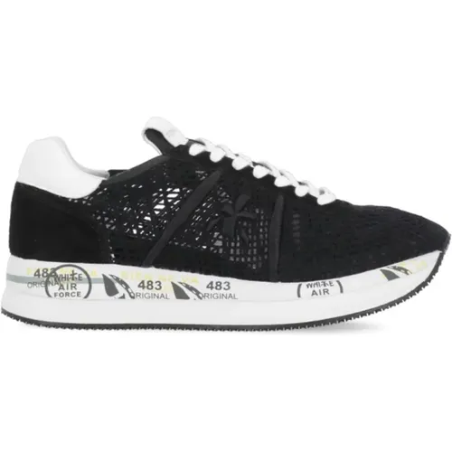 Schwarz Weiße Sneakers Runde Zehe Logo , Damen, Größe: 39 EU - Premiata - Modalova