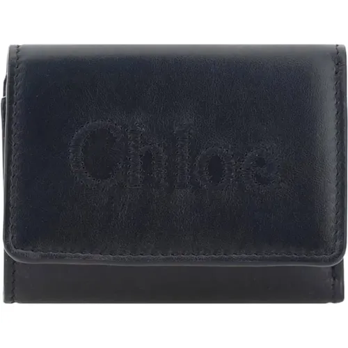 Schwarze Leder Damen Geldbörse mit Knopfverschluss , Damen, Größe: ONE Size - Chloé - Modalova