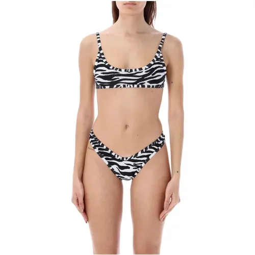 Zebra Bikini Weiß Schwarz Bademode , Damen, Größe: L - The Attico - Modalova