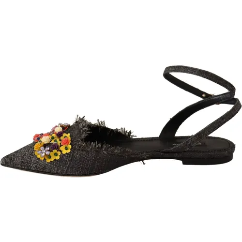 Flat Sandals, female, , Size: 14 US Floral Crystal Embellished Flat Sandals - Dolce & Gabbana - Modalova