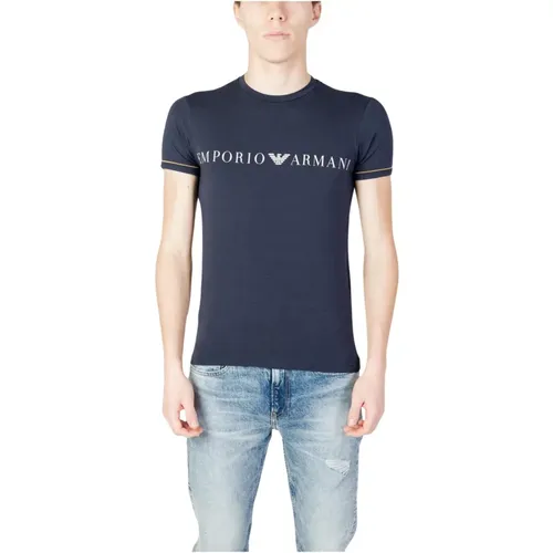 Blau Bedrucktes Rundhals T-shirt , Herren, Größe: L - Emporio Armani - Modalova