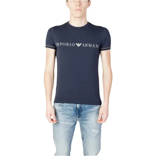 Blau Bedrucktes Rundhals T-shirt - Emporio Armani - Modalova
