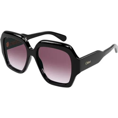 Schwarze/Rotviolette Sonnenbrille , Damen, Größe: 56 MM - Chloé - Modalova