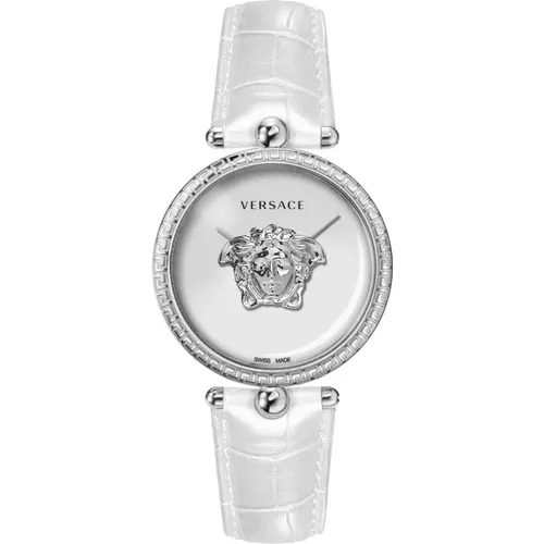 Watches, female, , Size: ONE SIZE White and Silver Palazzo Leather Watch - Versace - Modalova