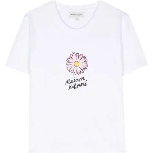 Floating Flower Print Crew Neck T-shirt , Damen, Größe: M - Maison Kitsuné - Modalova