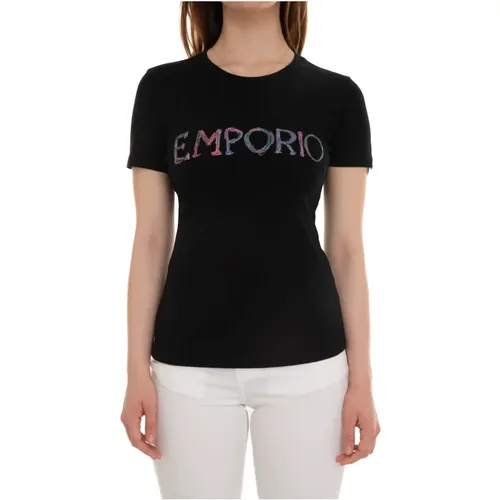 Contrast Logo T-Shirt, Slim Fit , female, Sizes: M, XL - Emporio Armani - Modalova