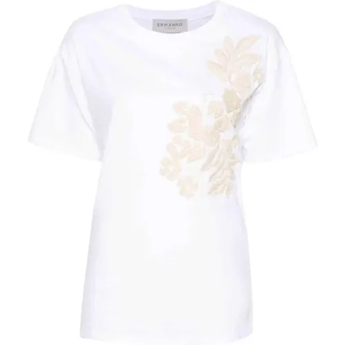 Floral-embroidered Jersey T-shirt , female, Sizes: XL - Ermanno Scervino - Modalova