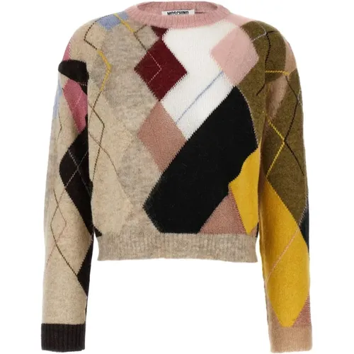 Round-neck Knitwear, female, , Size: S Diamond Pattern Lurex Inlay Top - Moschino - Modalova