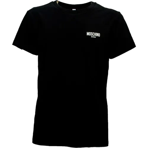 Schwarzes Baumwollmischung T-Shirt mit Kurzarm - Moschino - Modalova