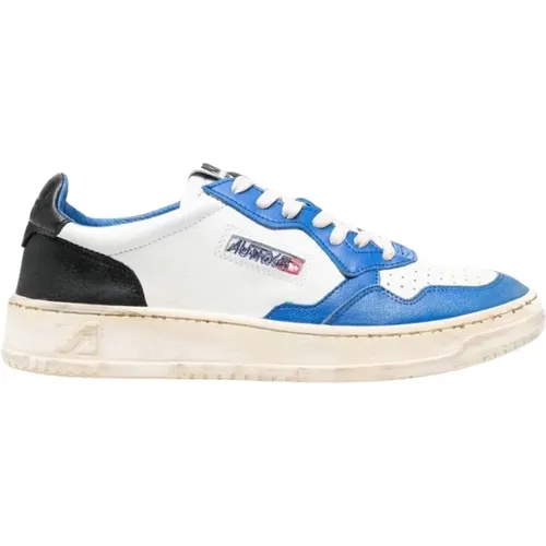 Sneakers, male, , Size: 11 US Vintage Low Leather White/Blue Sneakers - Autry - Modalova