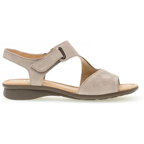 Beige Sandalen Bequem Runde Sohle Klettverschluss , Damen, Größe: 42 EU - Gabor - Modalova