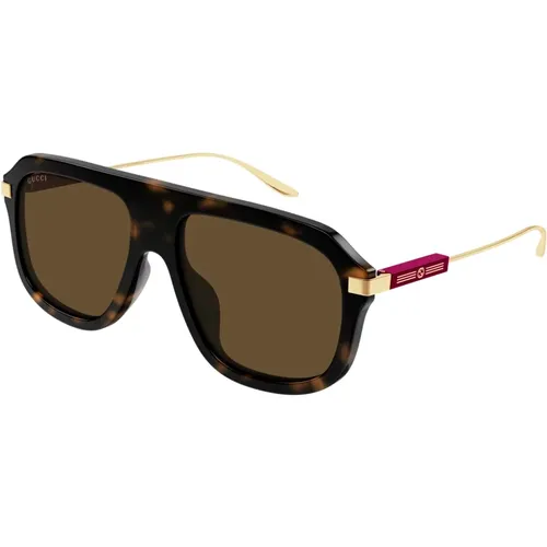 Gold Havana Sonnenbrille , Herren, Größe: 57 MM - Gucci - Modalova