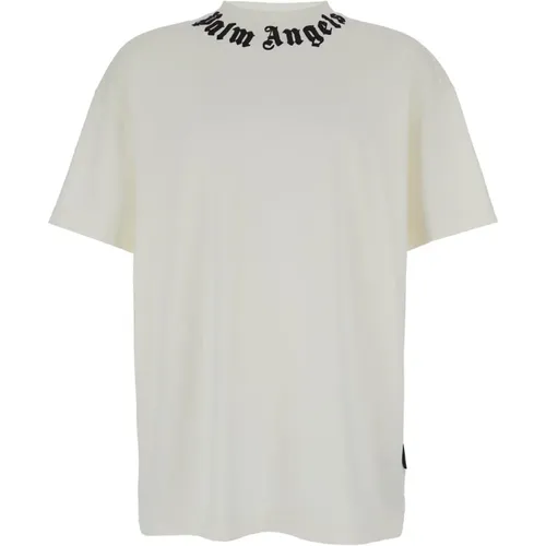 Weißes Neck Logo Tee T-shirts Polos , Herren, Größe: M - Palm Angels - Modalova