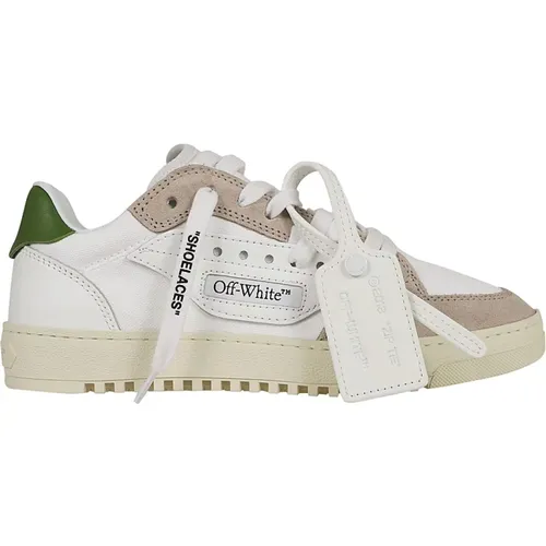 Sneakers, female, , Size: 6 US White Leather Sneakers with Green Patch - Off White - Modalova