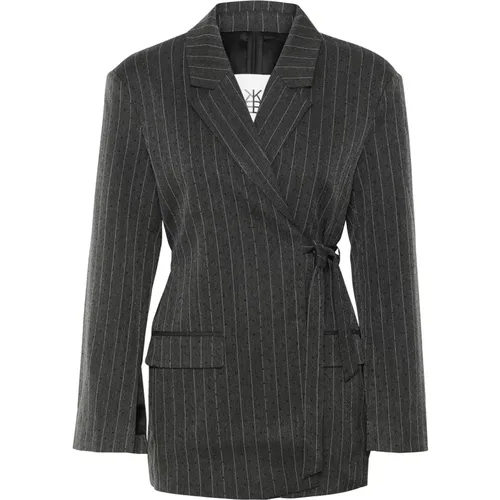 Blazers, female, , Size: M Gray Pinstripe Blazer Jacket - Karen by Simonsen - Modalova