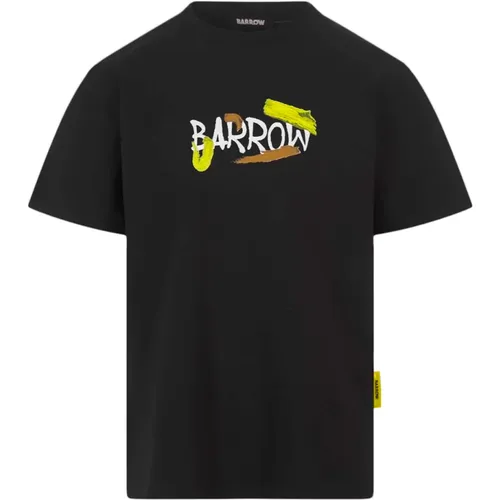 Schwarzes Baumwoll-T-Shirt mit Grafikdruck , Herren, Größe: S - Barrow - Modalova