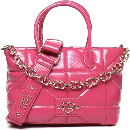 Handbags, female, , Size: ONE SIZE Quilted Magenta Hand Bag with Chains - Love Moschino - Modalova