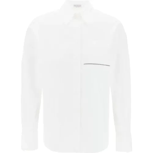 Shirt With Jewel Detail On The , female, Sizes: L, S, M - BRUNELLO CUCINELLI - Modalova